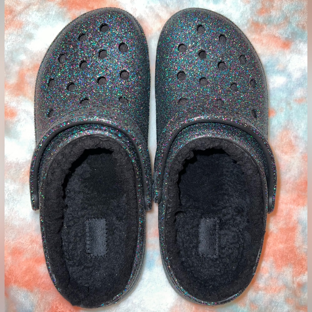 Fleece Lined Women’s Black Glitter Crocs